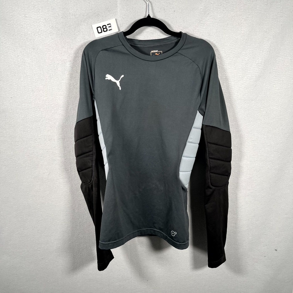 Puma Sport Lifestyle Jersey Mens Small Gray Black‎ Padded Raglan Sleeve Soccer